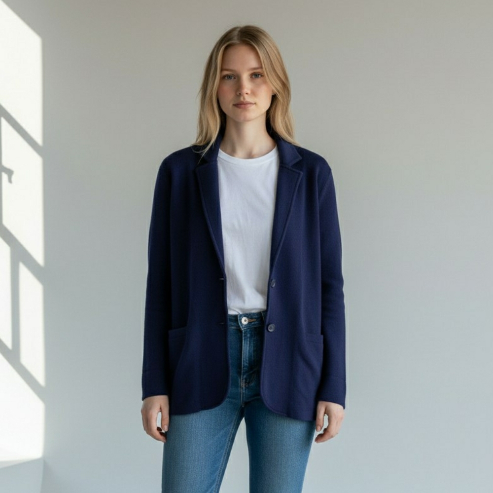J. Crew Navy Blue Double Button Knit Sweater Blazer, Size S, Style G9309